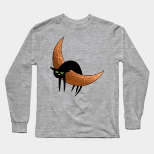 Sad Black Cat Hanging on the Moon Long Sleeve T-Shirt